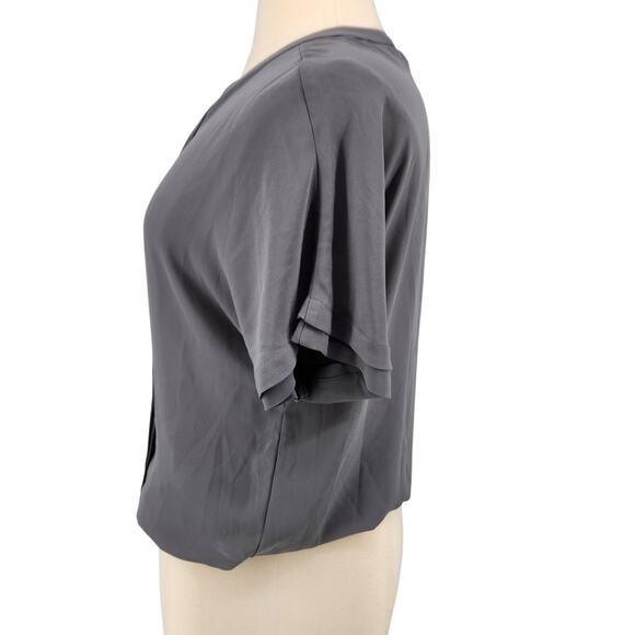 Dana Buchman Pleated Blouse – Charcoal Gray Split Neck - Career Chic Casual - Picture 3 of 6